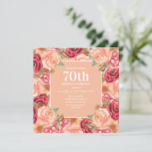 エレガントなレッドピンクの花の70歳の誕生日パーティー 女性 招待状 (スタンド正面)