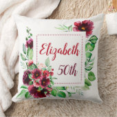 エレガントなレッドブルゴーニュの花モチーフ 50歳の誕生日 クッション (ブランケット)