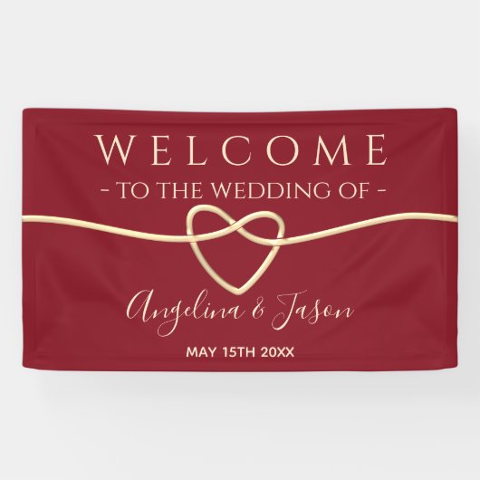 エレガントなレッド ウェルカム ウェディング 横断幕 (横)