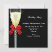 エレガントなレッド ゴールド ブラック バースデーパーティー シャンパン 招待状 (裏面)
