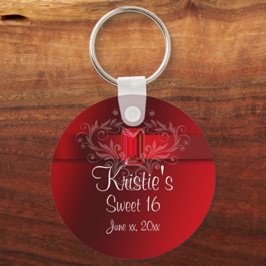 エレガントなレッド スウィート シックスティーン パーティーファヴォリット キーチェーン (正面)