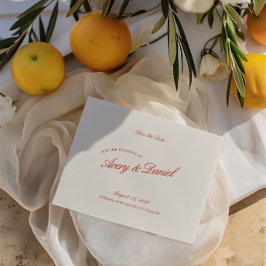 エレガントなレトロな赤とアイボリーのSave the Dateカード