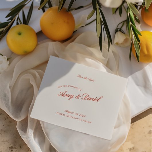 エレガントなレトロな赤とアイボリーのSave the Dateカード