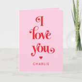 エレガントなレトロな赤とピンクのバレンタインデー「愛してる」 シーズンカード (正面)