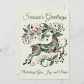 エレガントなレトロのトナカイ ミントグリーン ユニークなクリスマス シーズンカード (正面/裏面)