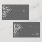 エレガントなレトロの白い花はダークグレー渦巻きます 名刺 (正面/裏面)