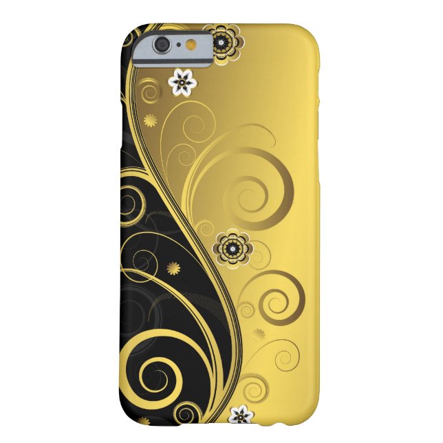 エレガントなレトロの黒および金ゴールドの花の渦巻 Case-Mate iPhoneケース (裏面)