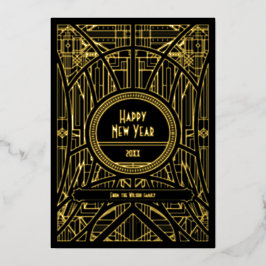 エレガントなレトロアートデコ ハッピーニューイヤー 箔シーズンカード