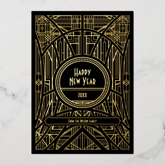 エレガントなレトロアートデコ ハッピーニューイヤー 箔シーズンカード (正面)