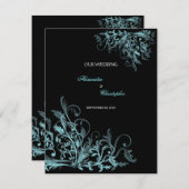エレガントなレトロターコイズフラワー スワール結婚式 招待状 (正面/裏面)