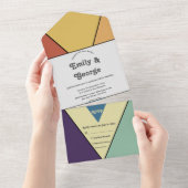 エレガントなレトロ アーティスティック グルーヴィー アブストラクト ウェディング オールインワン招待状 (貼ってはがせる)