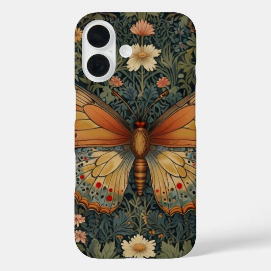 エレガントなレトロ・ボヘミアン風の蝶と植物の緑 Case-Mate iPhoneケース (裏面)