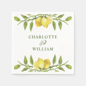 エレガントなレモンの水彩グリーンウェディング スタンダードカクテルナプキン (正面)