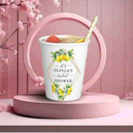 エレガントなレモンゴールド幾何学模様のウェディングシャワーペーパーC 紙コップ