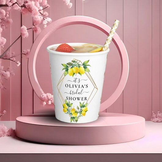 エレガントなレモンゴールド幾何学模様のウェディングシャワーペーパーC 紙コップ