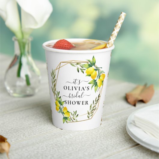 エレガントなレモン幾何学デザインのウェディングシャワーペーパーカップ 紙コップ (インサイチュ)