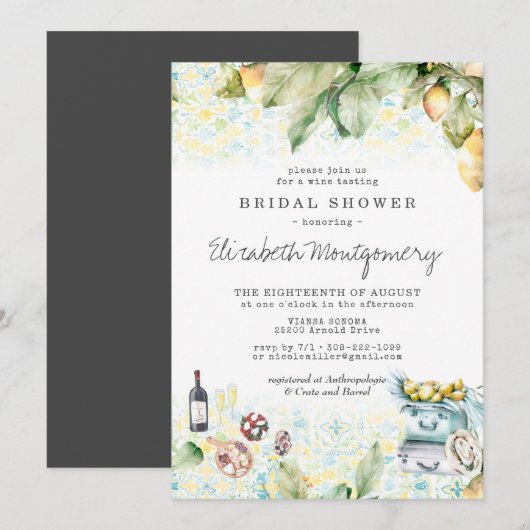 エレガントなレモン・グローブ・ピクニック・ブライダルシャワー 招待状 (正面/裏面)