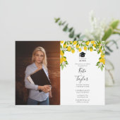 エレガントなレモン ブルーム フラワー 卒業写真 招待状 (スタンド正面)