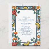 エレガントなレモン　ボタニカルブルー　地中海ウェディング 招待状 (正面)