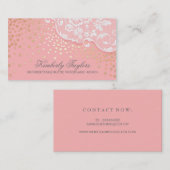 エレガントなレースおよび金ゴールドの紙吹雪のピンクのヴィンテージ 名刺 (正面/裏面)