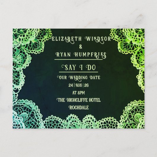 エレガントなレースのウェディングインビテーションコレクション 案内ポストカード (正面)