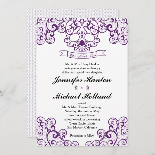 エレガントなレースのスカルのCalaveraの招待状カード 招待状 (正面/裏面)