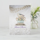 エレガントなレースのティーカップ ブライダルシャワーティーパーティー 招待状 (スタンド正面)