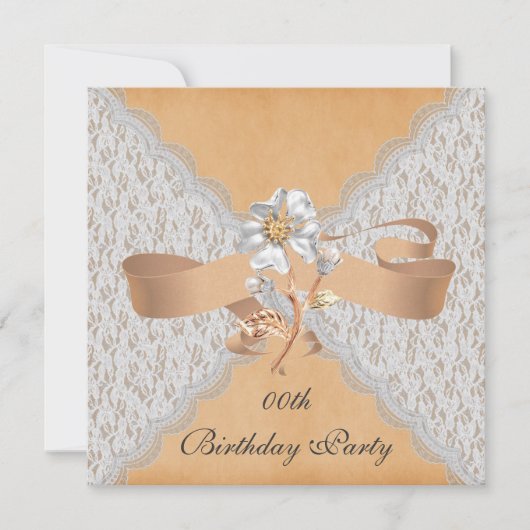 エレガントなレースのバースデーパーティ招待状 招待状 (正面)