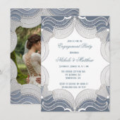 エレガントなレースのブルーウェディングエンゲージメントパーティ 招待状 (正面/裏面)