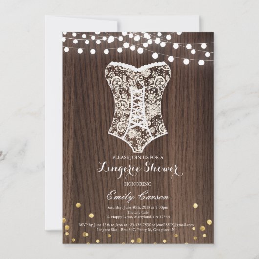 エレガントなレースのランジェリーのシャワーの招待 招待状 (正面)