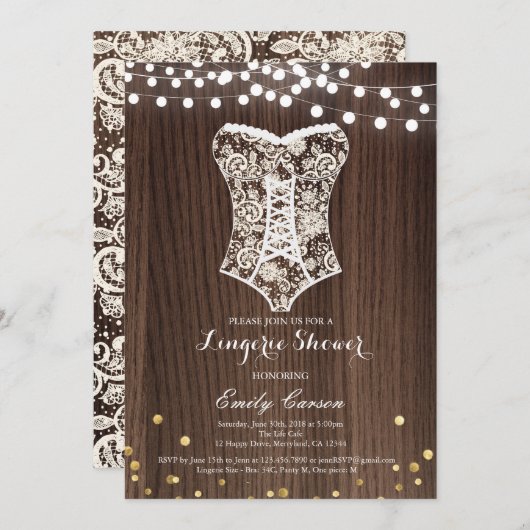 エレガントなレースのランジェリーのシャワーの招待 招待状 (正面/裏面)