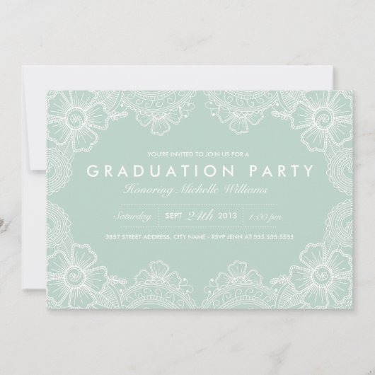 エレガントなレースの卒業パーティー招待状 招待状 (正面)