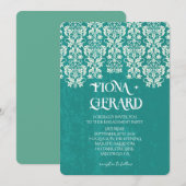 エレガントなレースの婚約パーティー招待状 招待状 (正面/裏面)