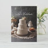 エレガントなレースの模様が美しいアニバーサリーケーキの花の飾り 招待状 (スタンド正面)