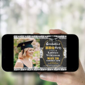 エレガントなレース シルバーグリッター フォト 卒業パーティー 招待状