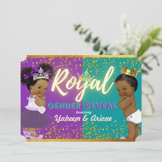 エレガントなロイヤルアフリカンジェンダー・リベールパープル&ターコイズ 招待状 (スタンド正面)