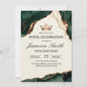 エレガントなロイヤルグリーンとゴールドの誕生日 招待状 (正面)