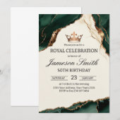 エレガントなロイヤルグリーンとゴールドの誕生日 招待状 (正面/裏面)