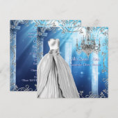 エレガントなロイヤルネイビーブルーのキンセアニエラ 招待状 (正面/裏面)