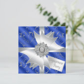 エレガントなロイヤルネイビーブルーの婚約パーティー 招待状 (スタンド正面)