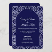 エレガントなロイヤルネイビー モザイク ウェディング 招待状 (正面/裏面)