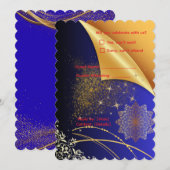 エレガントなロイヤルブルーとゴールドのインドのウェディング  招待状 (正面/裏面)