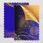 エレガントなロイヤルブルーとゴールドのインドのウェディング  招待状 (正面/裏面)