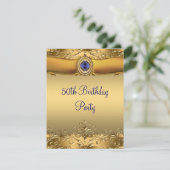エレガントなロイヤルブルーとゴールドの50歳の誕生日パーティー 招待状 (スタンド正面)