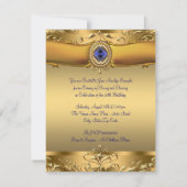 エレガントなロイヤルブルーとゴールドの50歳の誕生日パーティー 招待状 (裏面)