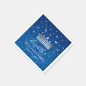 エレガントなロイヤルブルーとシルバーのクラウンクィンセアネラ スタンダードカクテルナプキン (角)