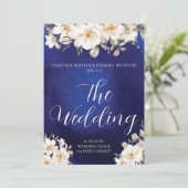 エレガントなロイヤルブルーのバラのファンシーQRコードウェディング 招待状 (スタンド正面)