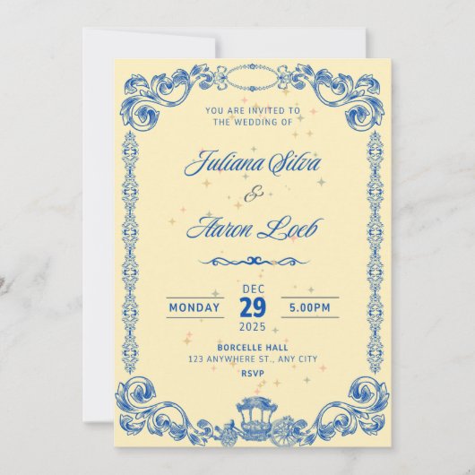 エレガントなロイヤルブルーのヴィンテージ結婚式招待状 サンキューカード (正面)