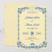 エレガントなロイヤルブルーのヴィンテージ結婚式招待状 サンキューカード (正面/裏面)