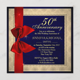 エレガントなロイヤルブルーの結婚記念日招待状 招待状